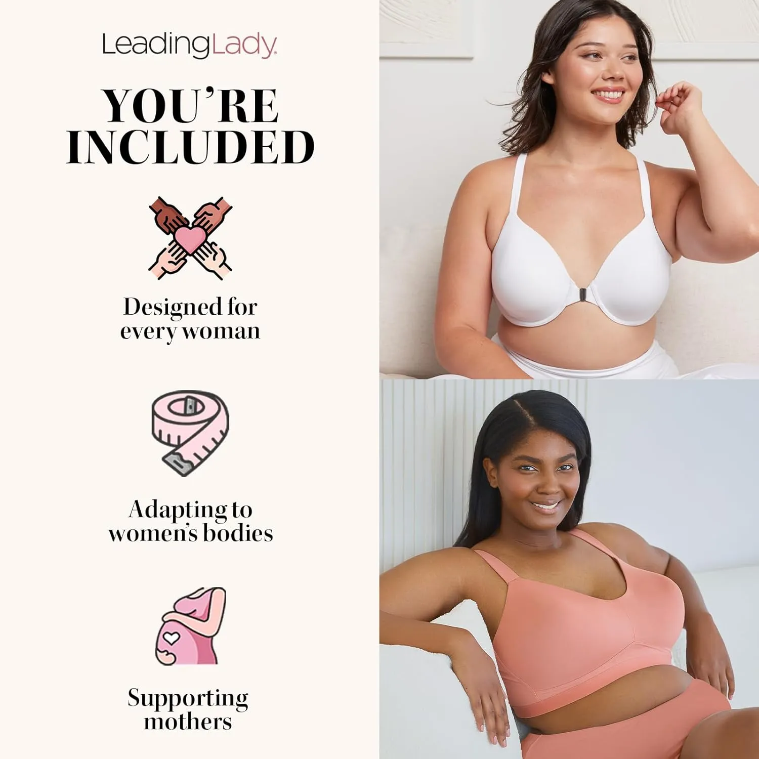 Leading Lady, The Bettie, Latex-Free Wireless, Cotton Bra, Comfort Bra, Sensitive Skin, Full Coverage Cups, Wireless Band