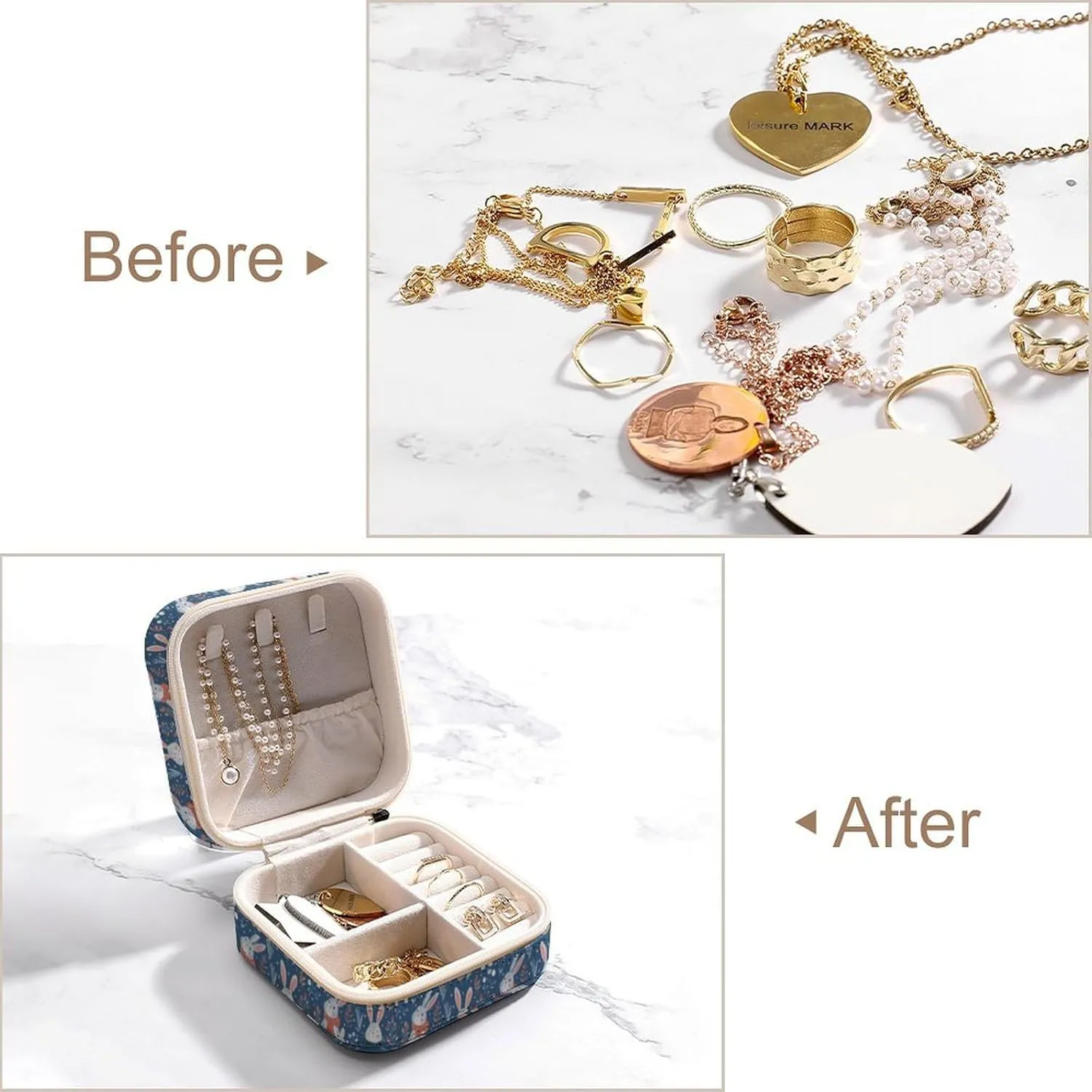 Leather Small Cartoon Bunny Flowers Cute Jewelry Box for Girls Women, Small Travel Jewelry Organizer Box Case Storage Holder for Rings Earrings Necklace Bracelet Pendant Organizer, Mini Cute J