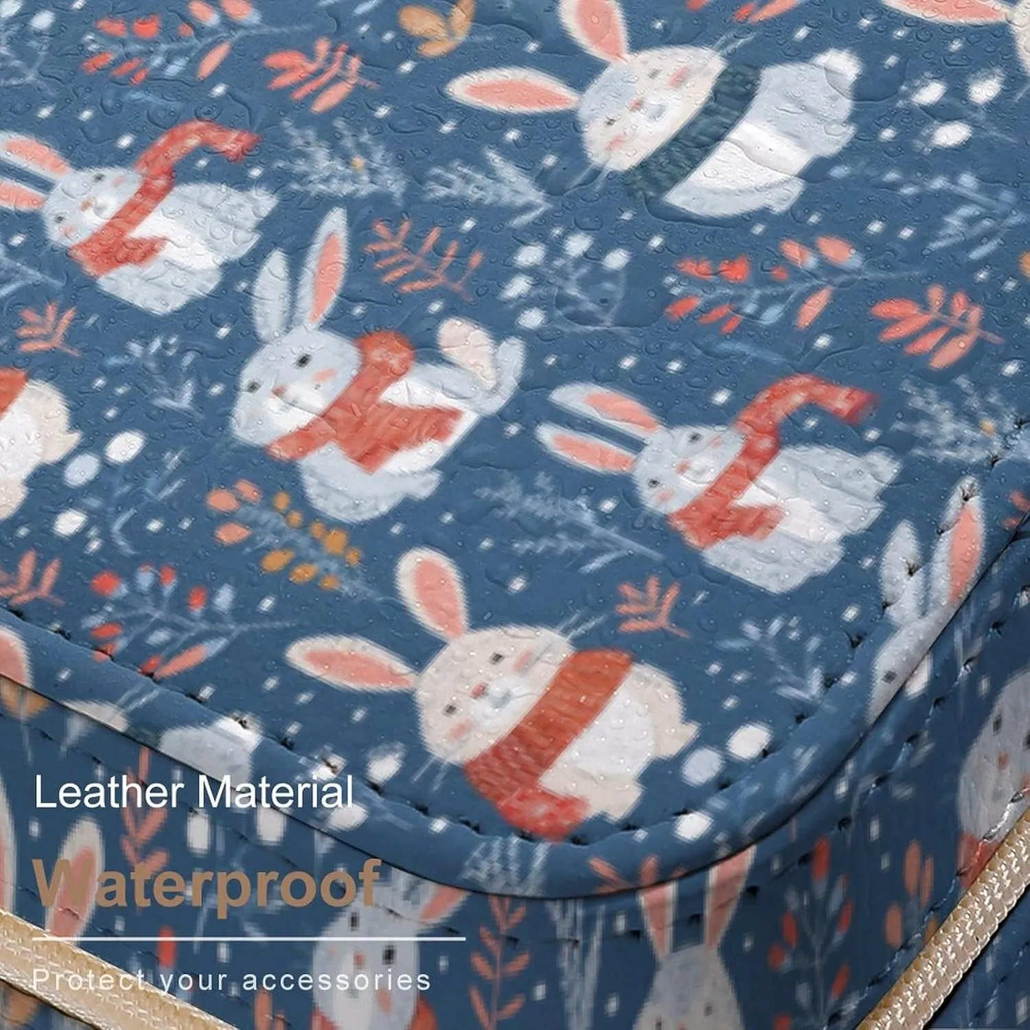 Leather Small Cartoon Bunny Flowers Cute Jewelry Box for Girls Women, Small Travel Jewelry Organizer Box Case Storage Holder for Rings Earrings Necklace Bracelet Pendant Organizer, Mini Cute J