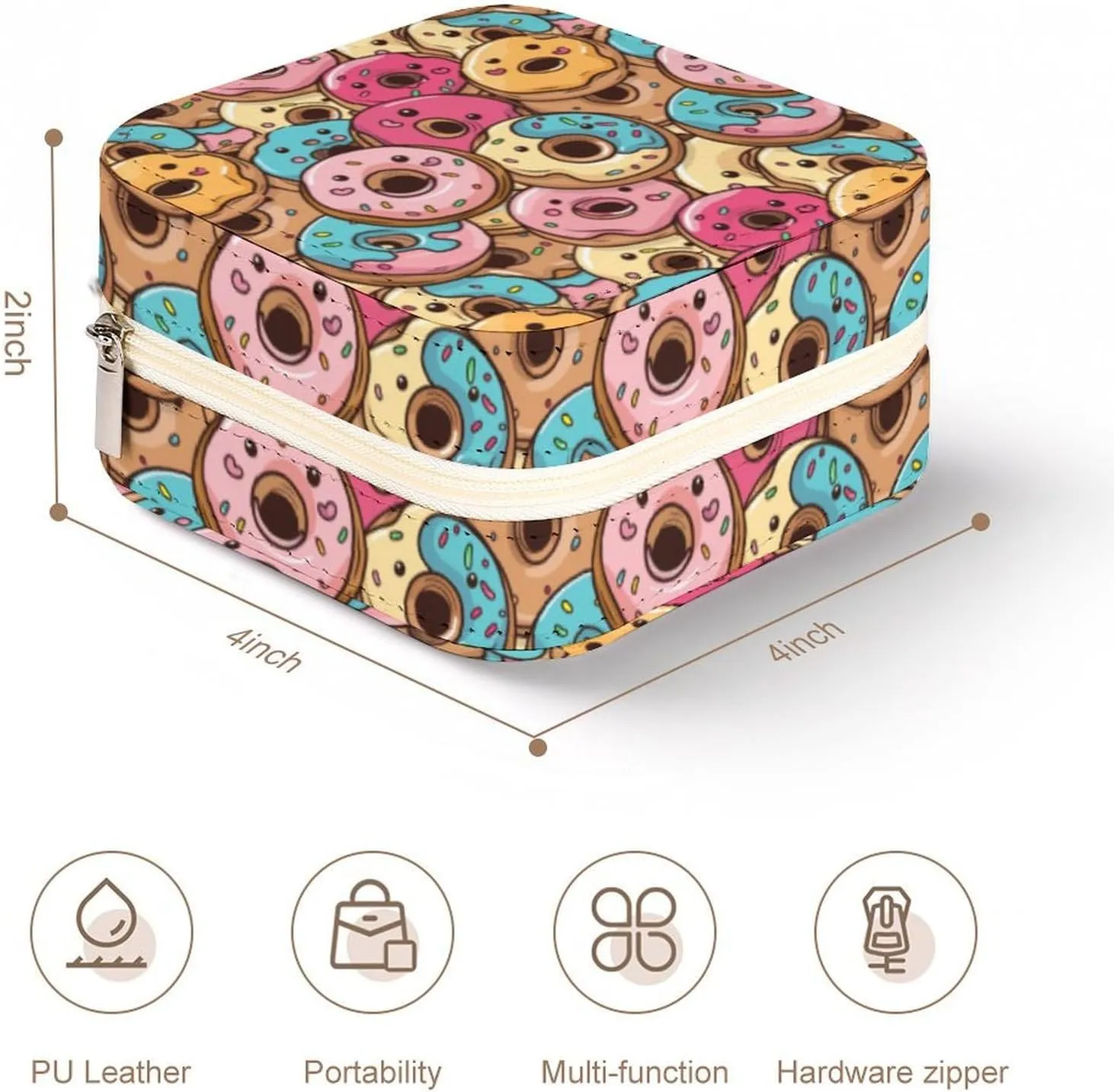 Leather Small Cartoon Cute Delicious Donut Jewelry Box for Girls Women, Small Travel Jewelry Organizer Box Case Storage Holder for Rings Earrings Necklace Bracelet Pendant Organizer, Mini Cute