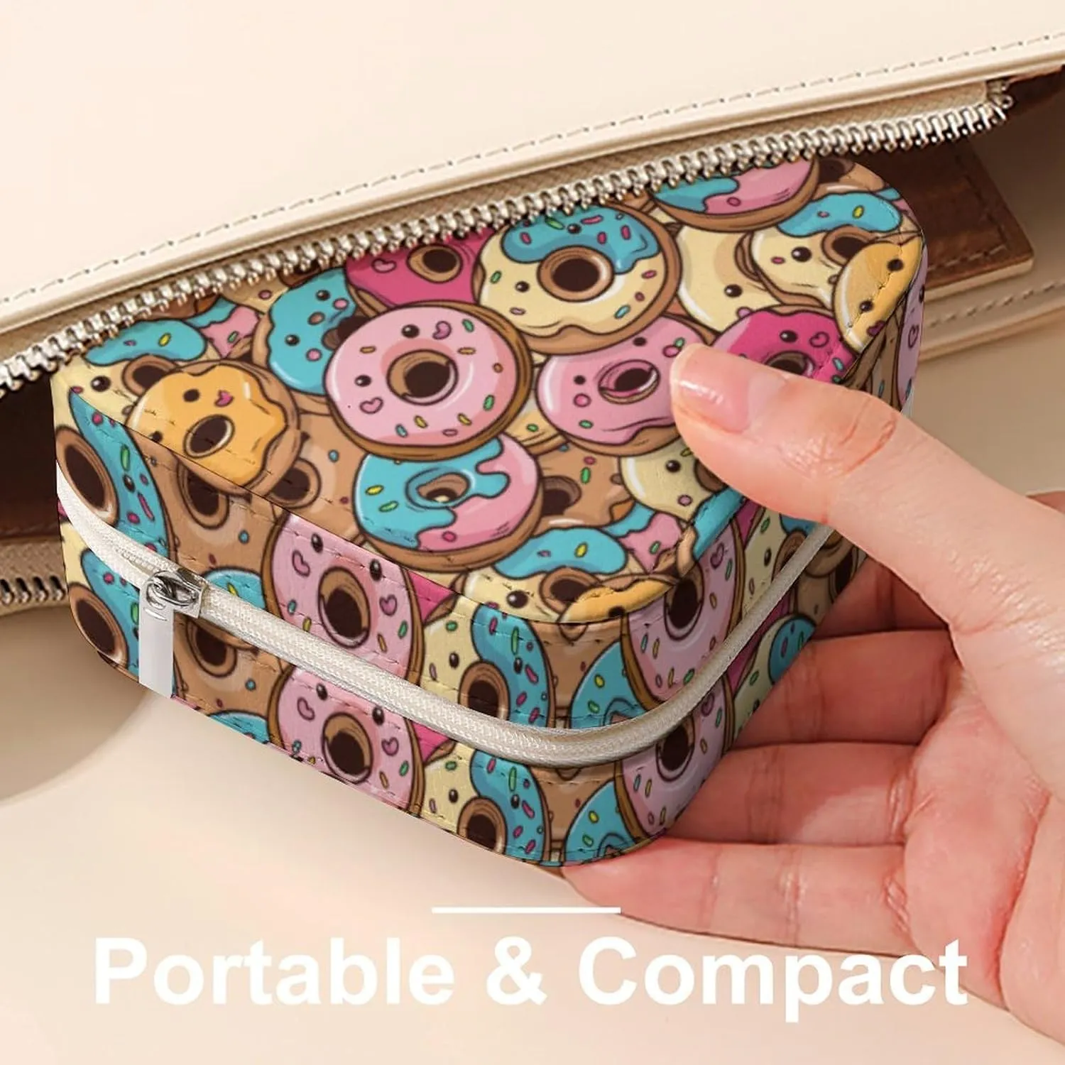 Leather Small Cartoon Cute Delicious Donut Jewelry Box for Girls Women, Small Travel Jewelry Organizer Box Case Storage Holder for Rings Earrings Necklace Bracelet Pendant Organizer, Mini Cute