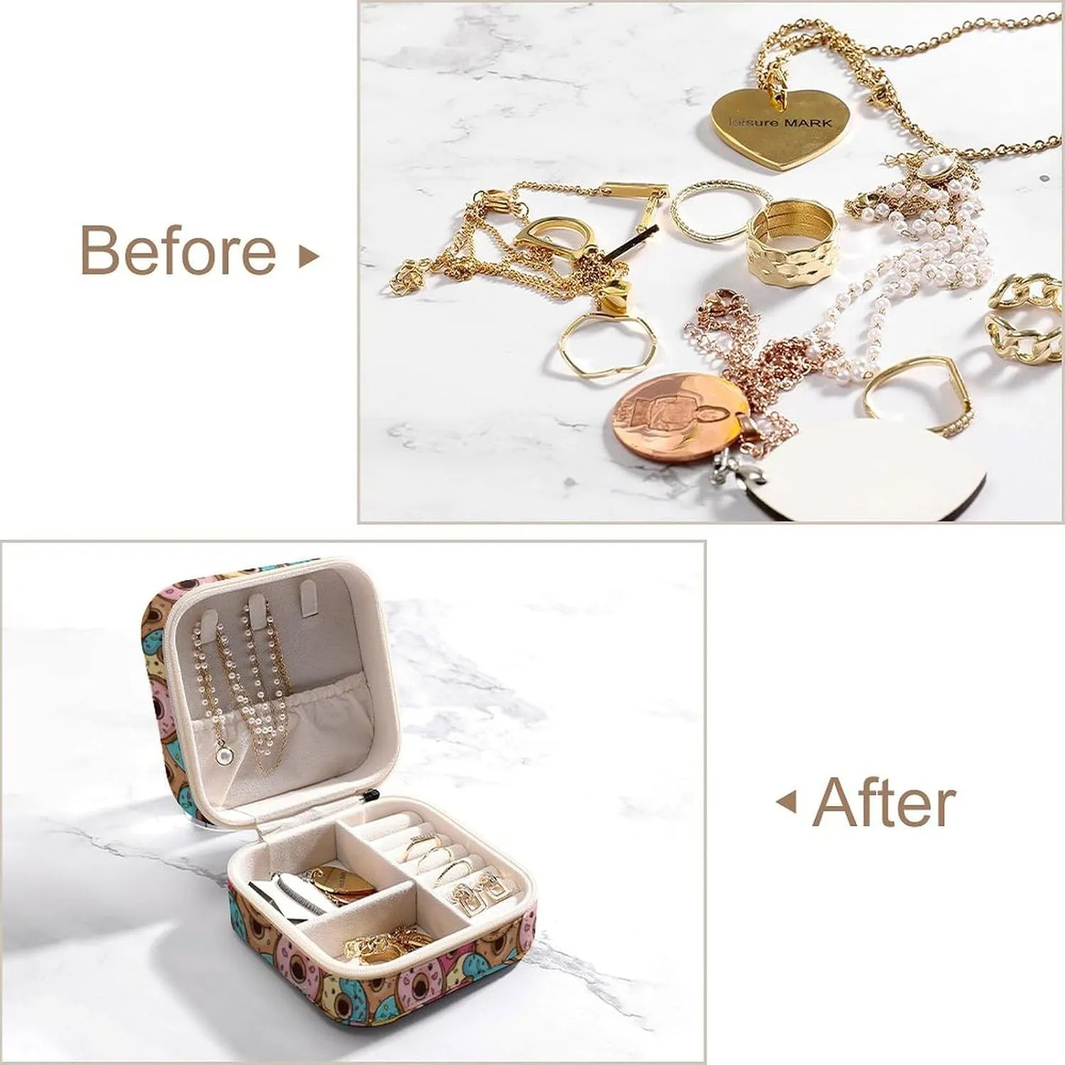 Leather Small Cartoon Cute Delicious Donut Jewelry Box for Girls Women, Small Travel Jewelry Organizer Box Case Storage Holder for Rings Earrings Necklace Bracelet Pendant Organizer, Mini Cute