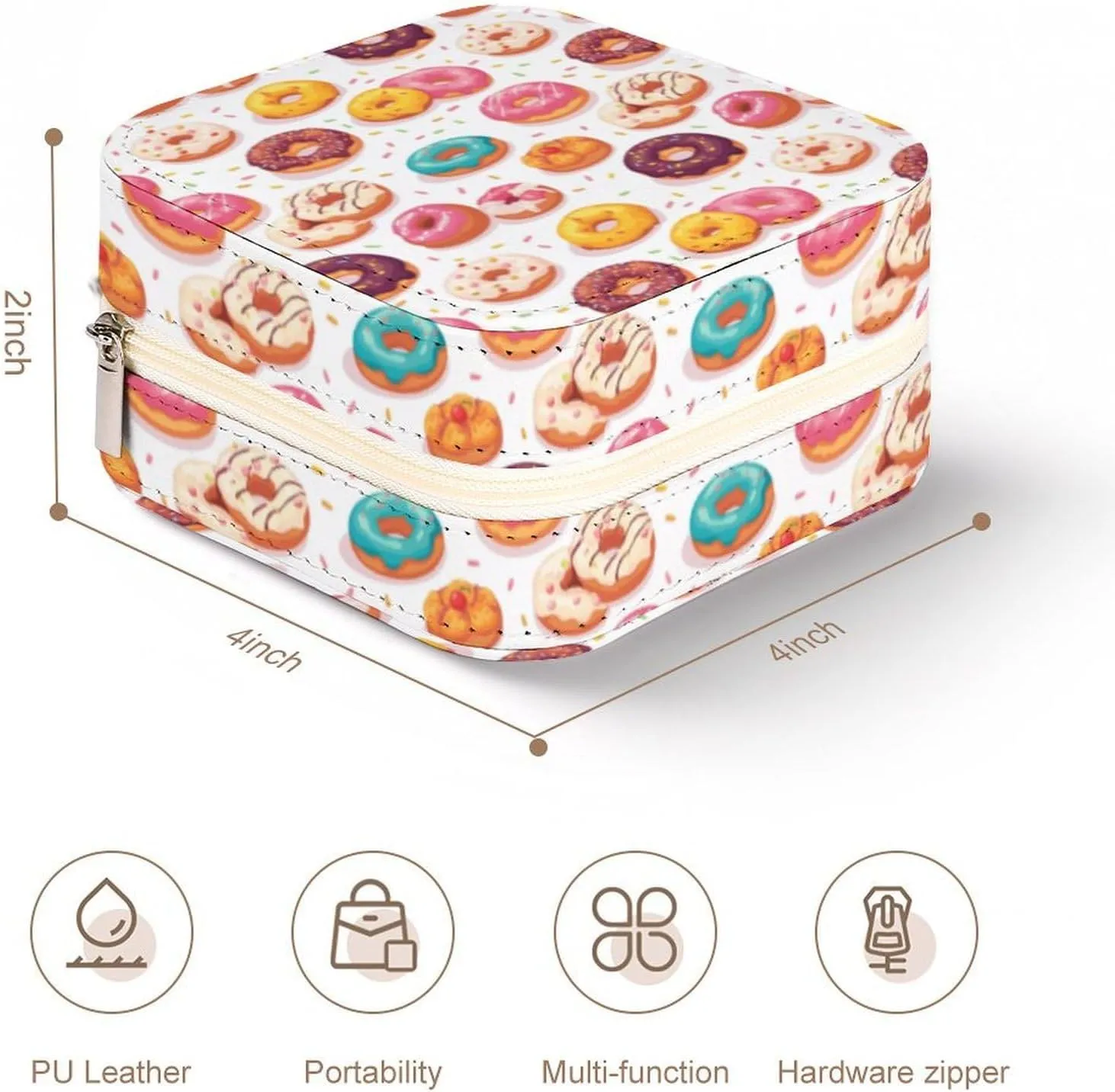 Leather Small Cartoon Donuts Sugar Jewelry Box for Girls Women, Small Travel Jewelry Organizer Box Case Storage Holder for Rings Earrings Necklace Bracelet Pendant Organizer, Mini Cute Jewelry