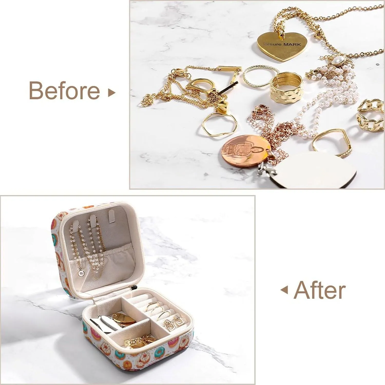Leather Small Cartoon Donuts Sugar Jewelry Box for Girls Women, Small Travel Jewelry Organizer Box Case Storage Holder for Rings Earrings Necklace Bracelet Pendant Organizer, Mini Cute Jewelry