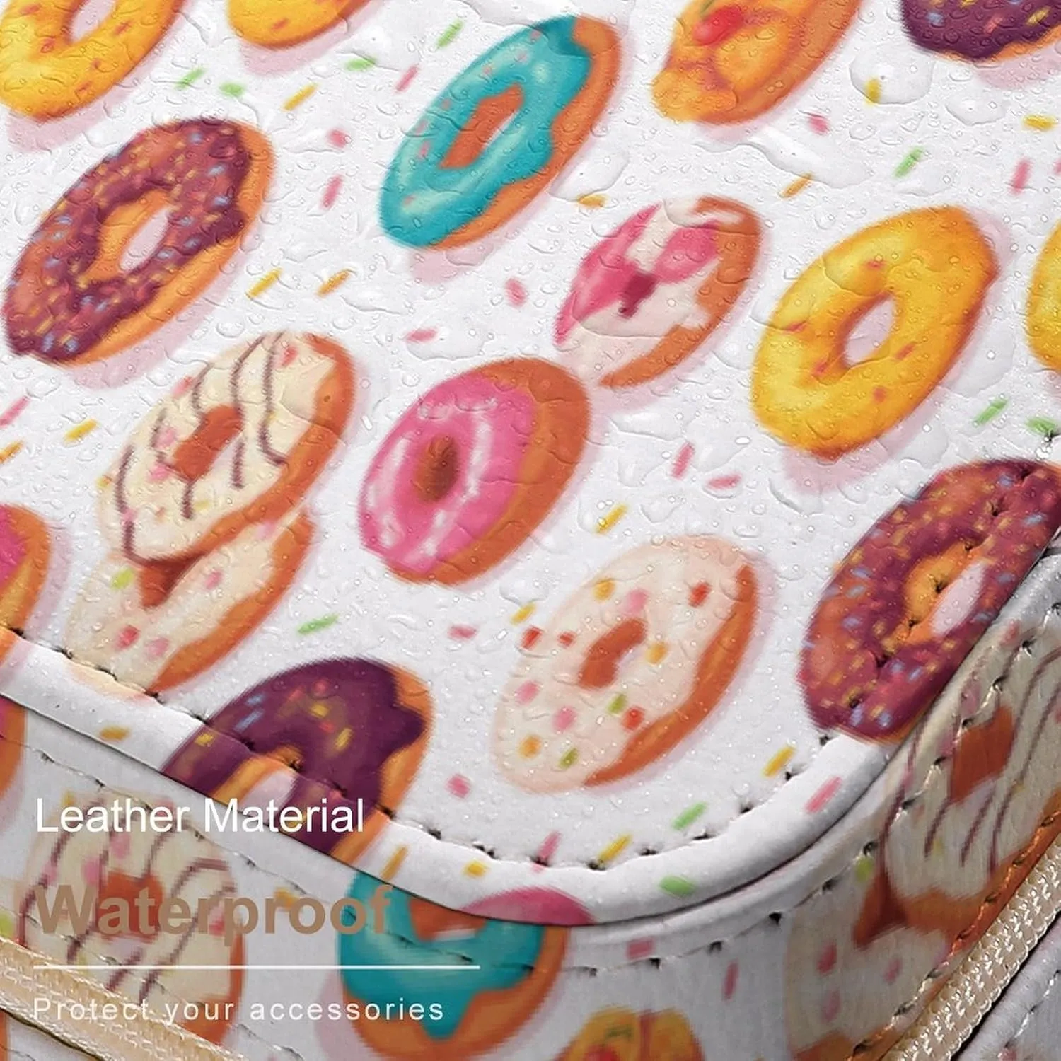 Leather Small Cartoon Donuts Sugar Jewelry Box for Girls Women, Small Travel Jewelry Organizer Box Case Storage Holder for Rings Earrings Necklace Bracelet Pendant Organizer, Mini Cute Jewelry