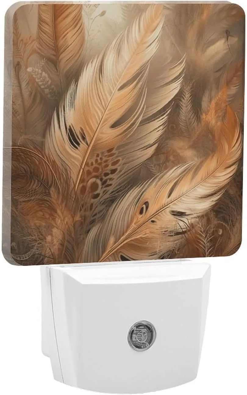 LED Energy Saving Plug in Night LightsOrange Feather Shape Printed with Auto Dusk to Dawn Sensor for Bathroom, Hallway, Bedroom, Living Room