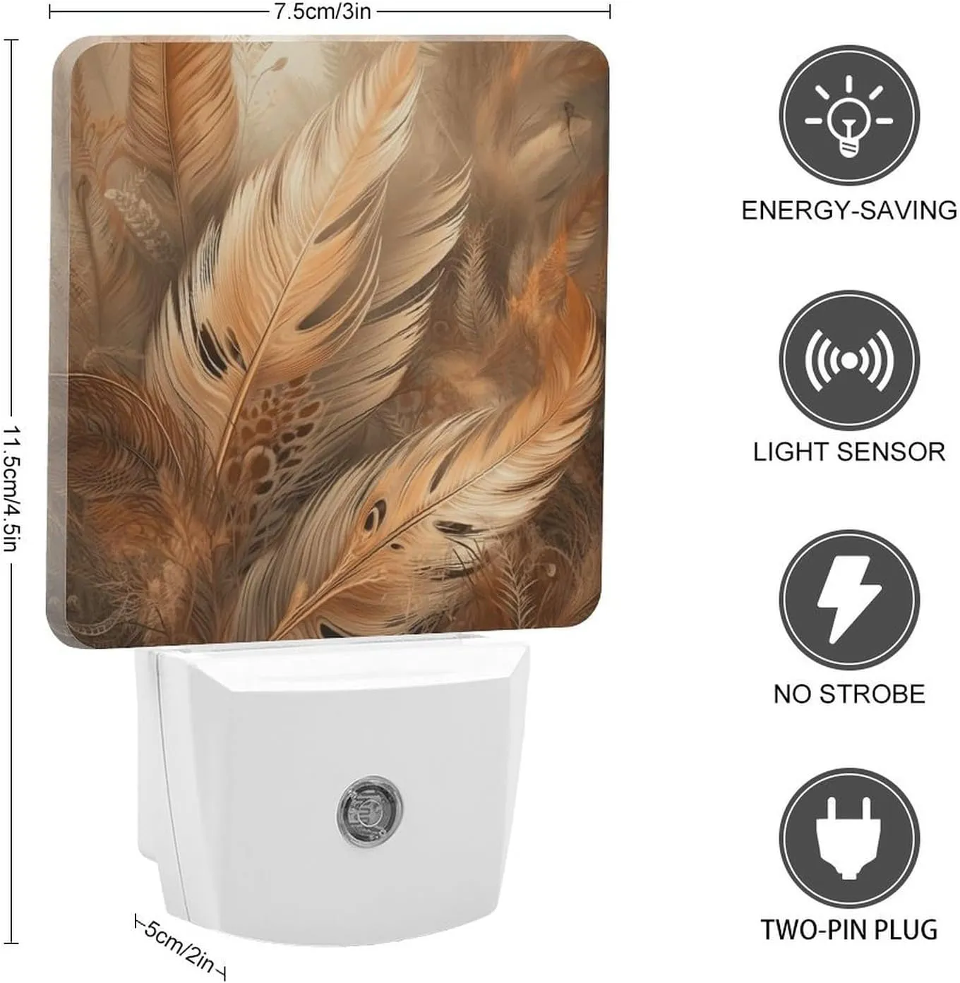 LED Energy Saving Plug in Night LightsOrange Feather Shape Printed with Auto Dusk to Dawn Sensor for Bathroom, Hallway, Bedroom, Living Room
