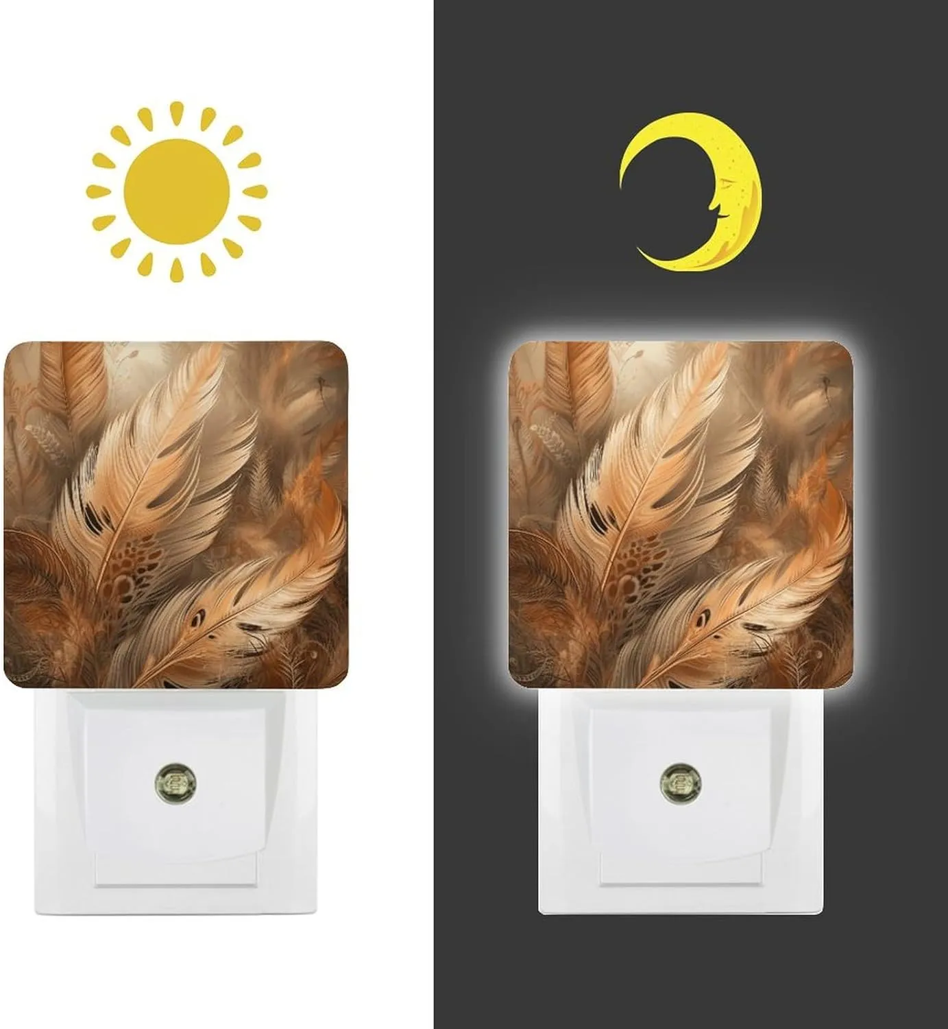 LED Energy Saving Plug in Night LightsOrange Feather Shape Printed with Auto Dusk to Dawn Sensor for Bathroom, Hallway, Bedroom, Living Room