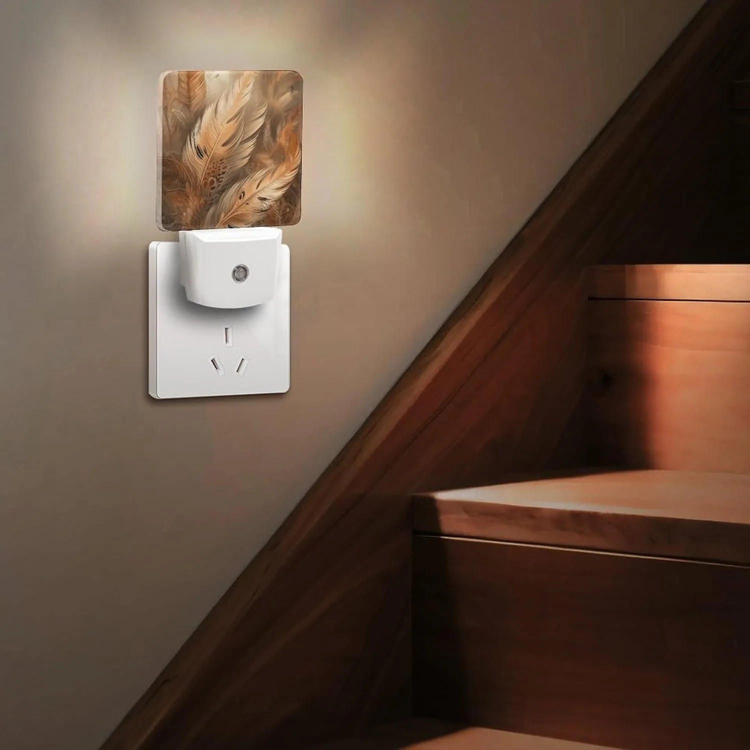 LED Energy Saving Plug in Night LightsOrange Feather Shape Printed with Auto Dusk to Dawn Sensor for Bathroom, Hallway, Bedroom, Living Room