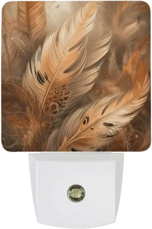 LED Energy Saving Plug in Night LightsOrange Feather Shape Printed with Auto Dusk to Dawn Sensor for Bathroom, Hallway, Bedroom, Living Room