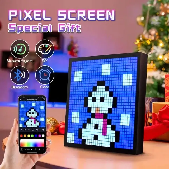 LED Pixel Display Bedside Alarm Clock Art Animation Gaming Room Decor Night Light Bluetooth App Control RGB DIY Gaming Setup