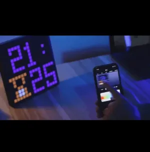 LED Pixel Display Bedside Alarm Clock Art Animation Gaming Room Decor Night Light Bluetooth App Control RGB DIY Gaming Setup
