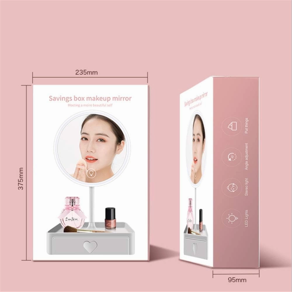 LED Makeup Mirror Tabletop Makeup Vanity Mirror with Detachable 5X Magnification Touch Screen 3 Brightness USB Recharge Led Lighted Mirror with Storage Drawer for Daily Use Cosmetic Mirror
