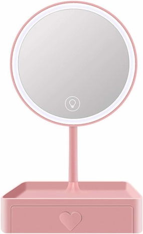 LED Makeup Mirror Tabletop Makeup Vanity Mirror with Detachable 5X Magnification Touch Screen 3 Brightness USB Recharge Led Lighted Mirror with Storage Drawer for Daily Use Cosmetic Mirror