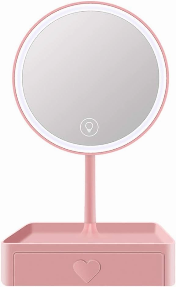 LED Makeup Mirror Tabletop Makeup Vanity Mirror with Detachable 5X Magnification Touch Screen 3 Brightness USB Recharge Led Lighted Mirror with Storage Drawer for Daily Use Cosmetic Mirror