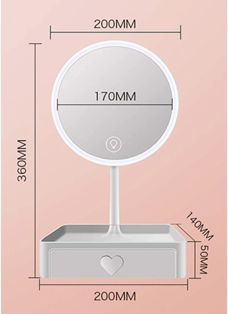LED Makeup Mirror Tabletop Makeup Vanity Mirror with Detachable 5X Magnification Touch Screen 3 Brightness USB Recharge Led Lighted Mirror with Storage Drawer for Daily Use Cosmetic Mirror