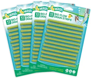 Lemon Scent Bio-Flow Drain Strips - 48 Strips | L-Wash Drain Cleaner & Odor Remover Drain Sticks - Keeps Drains Fresh
