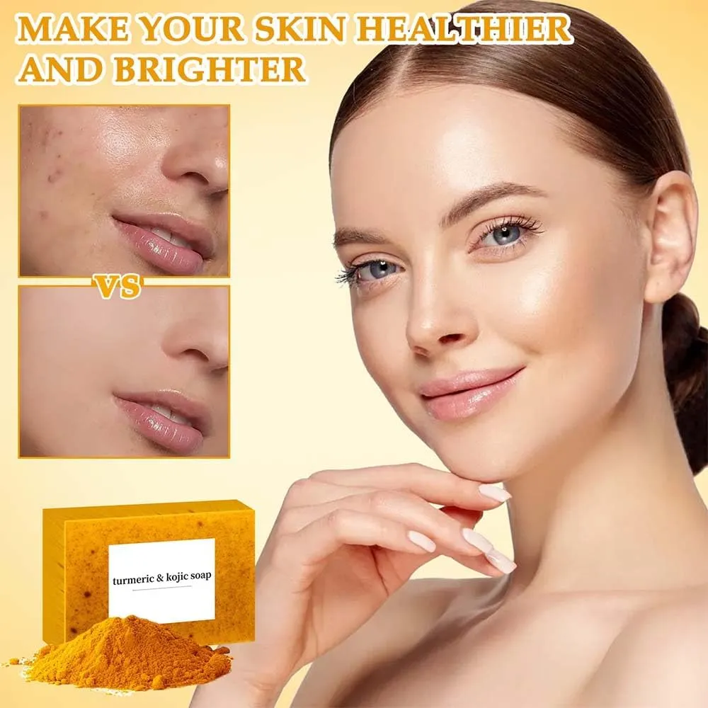 Lemon Turmeric Kojic Soap,Natural Handmade Soapes,Turmeric Soap Bar for Face and Body, Smooth Skin Tumeric Soaps,Deep Cleansing Soaps for Men & Women (3 PCS)