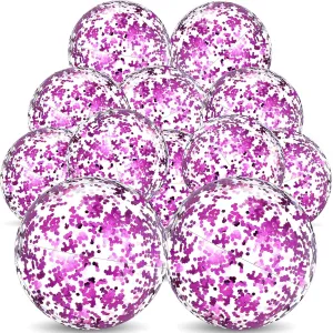 Lewtemi 12 Pcs 24 Inch 16 Inch Inflatable Glitter Beach Balls Clear Confetti Swimming Jumbo Pool Balls for Outdoor Pool Party Decorations Summer Favors(Purple)
