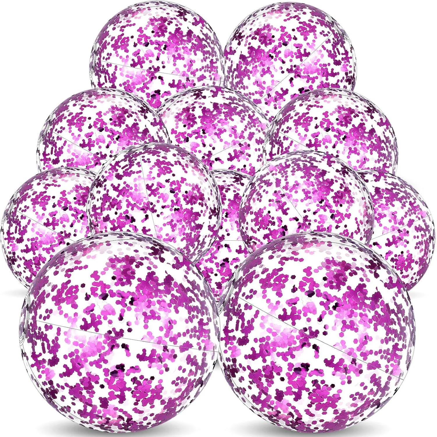 Lewtemi 12 Pcs 24 Inch 16 Inch Inflatable Glitter Beach Balls Clear Confetti Swimming Jumbo Pool Balls for Outdoor Pool Party Decorations Summer Favors(Purple)