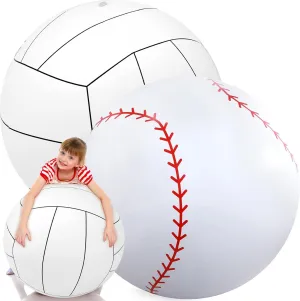 Lewtemi 2 Pcs 27 Inch/ 40 Inch Giant Inflatable Sports Balls Large Inflatable Beach Ball Inflatable Ball for Summer Pool Outdoor Activity Games Toys