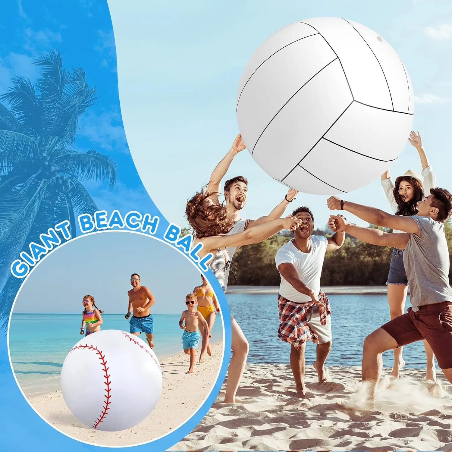 Lewtemi 2 Pcs 27 Inch/ 40 Inch Giant Inflatable Sports Balls Large Inflatable Beach Ball Inflatable Ball for Summer Pool Outdoor Activity Games Toys