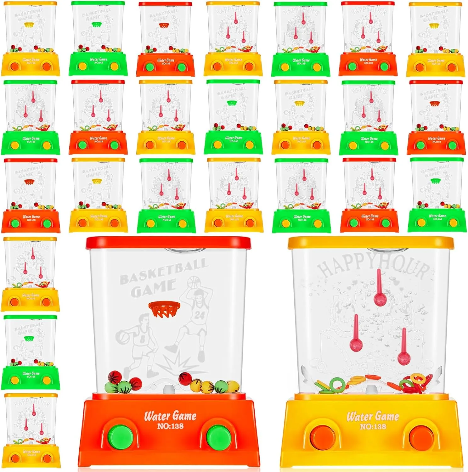 Lewtemi 60 Pcs Water Ring Toss Handheld Game Bulk Retro Pastime Games Handheld Toys Party Favor Basketball Fun Gifts, Without Water(Classic)