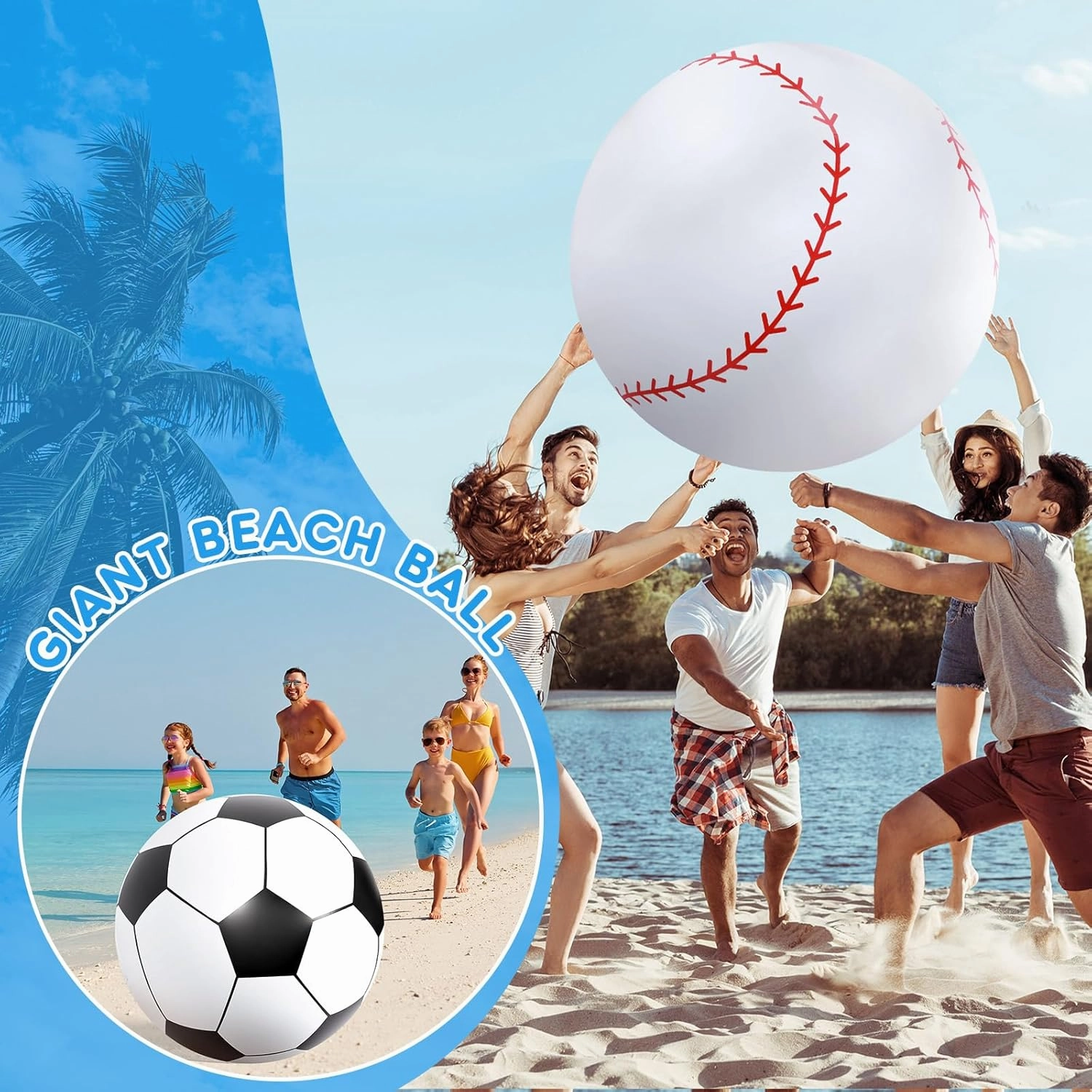 Lewtemi 2 Pcs 27 Inch/ 40 Inch Giant Inflatable Sports Balls Large Inflatable Beach Ball Inflatable Ball for Summer Pool Outdoor Activity Games Toys