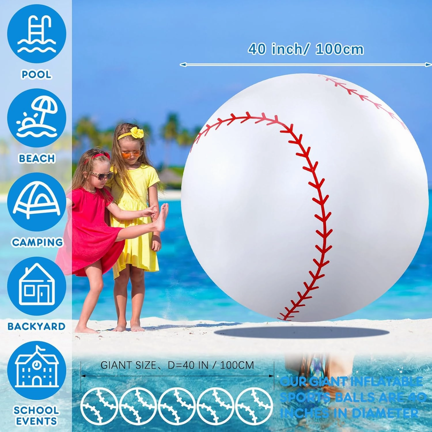 Lewtemi 2 Pcs 27 Inch/ 40 Inch Giant Inflatable Sports Balls Large Inflatable Beach Ball Inflatable Ball for Summer Pool Outdoor Activity Games Toys