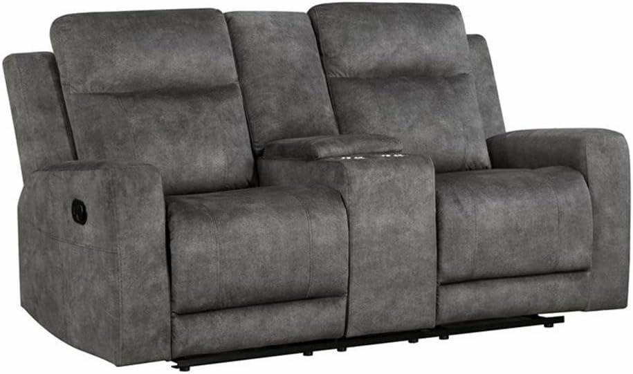Lexicon Yates Microfiber Double Reclining Love Seat in Brownish Gray