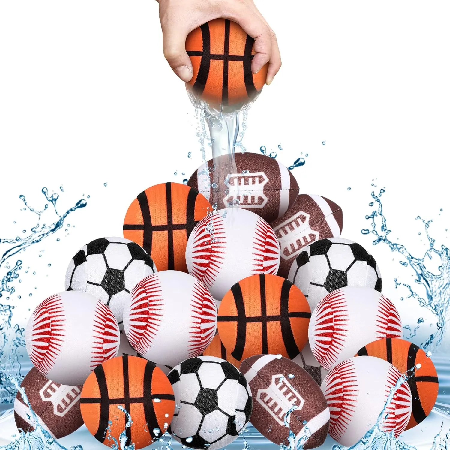 Leyndo 24 Pcs 2 Inch Water Pool Balls Toys Summer Soft Bomb Sport Theme Absorbent Ball for Pool Swimming Beach Soaking Game Kids Party Activities, Baseball Football Soccer Beach