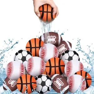 Leyndo 24 Pcs 2 Inch Water Pool Balls Toys Summer Soft Bomb Sport Theme Absorbent Ball for Pool Swimming Beach Soaking Game Kids Party Activities, Baseball Football Soccer Beach