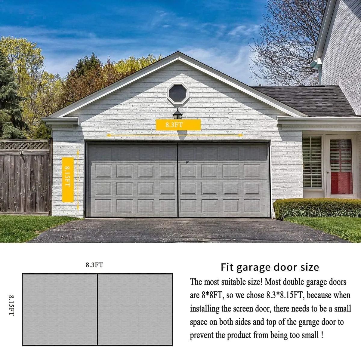 LIAMST Garage Door Screen for 8x8FT, 1 Car Garage Doors- Reinforced Fiberglass Door Screen,Stronger High Energy Magnets ， Magnetic Screen Door