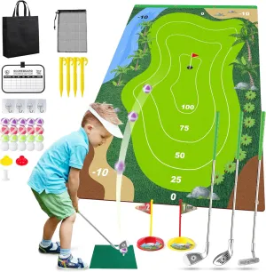 Liberry Kids Golf Set for 3 4 5 6 7 Years Old Boys Girls, Golf Chipping Game with Golf Mat, Sticky Balls, Storage Bag, Retractable Golf Clubs Outdoor Indoor Sports Toy Gift Toss Game (Silver)