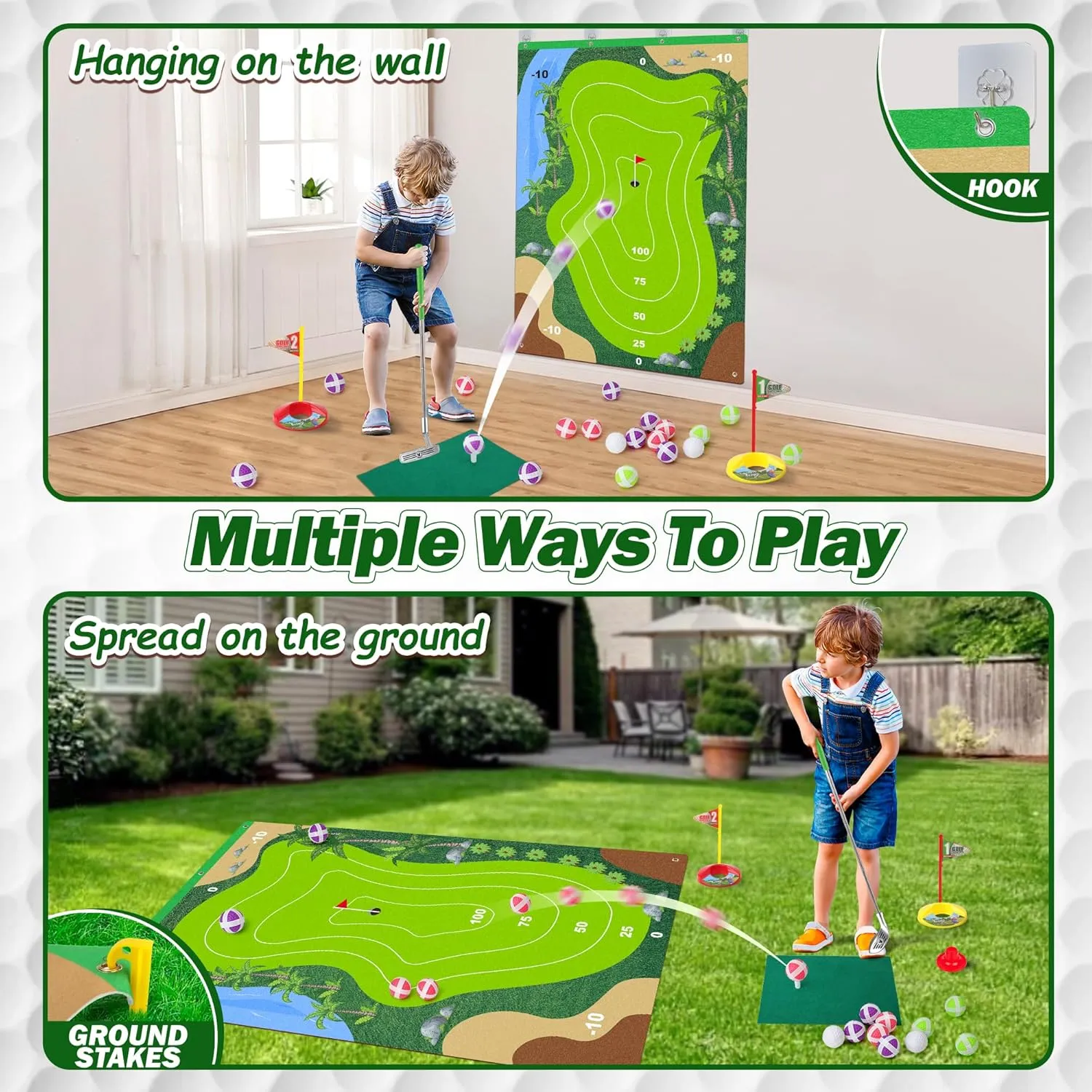 Liberry Kids Golf Set for 3 4 5 6 7 Years Old Boys Girls, Golf Chipping Game with Golf Mat, Sticky Balls, Storage Bag, Retractable Golf Clubs Outdoor Indoor Sports Toy Gift Toss Game (Silver)