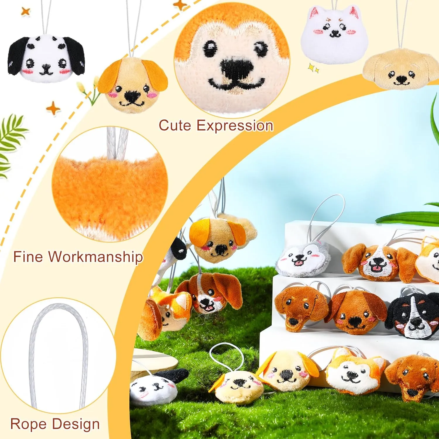 Libima 40 Pcs Mini Stuffed Animals Sea Animal Fruit Plush Keychain Set for Carnival Birthday Classroom Prizes Decoration for Clothes (Dog)