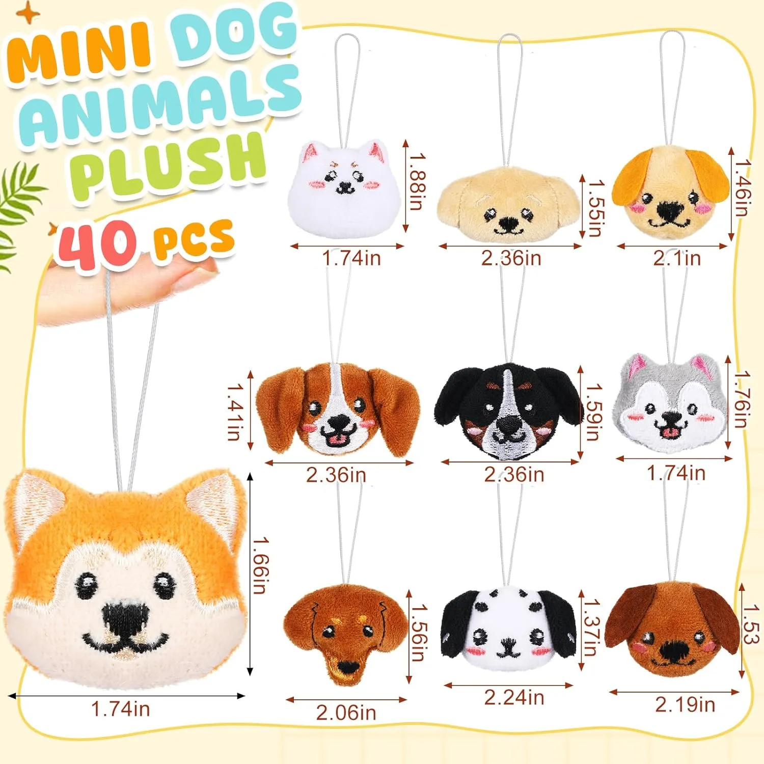 Libima 40 Pcs Mini Stuffed Animals Sea Animal Fruit Plush Keychain Set for Carnival Birthday Classroom Prizes Decoration for Clothes (Dog)