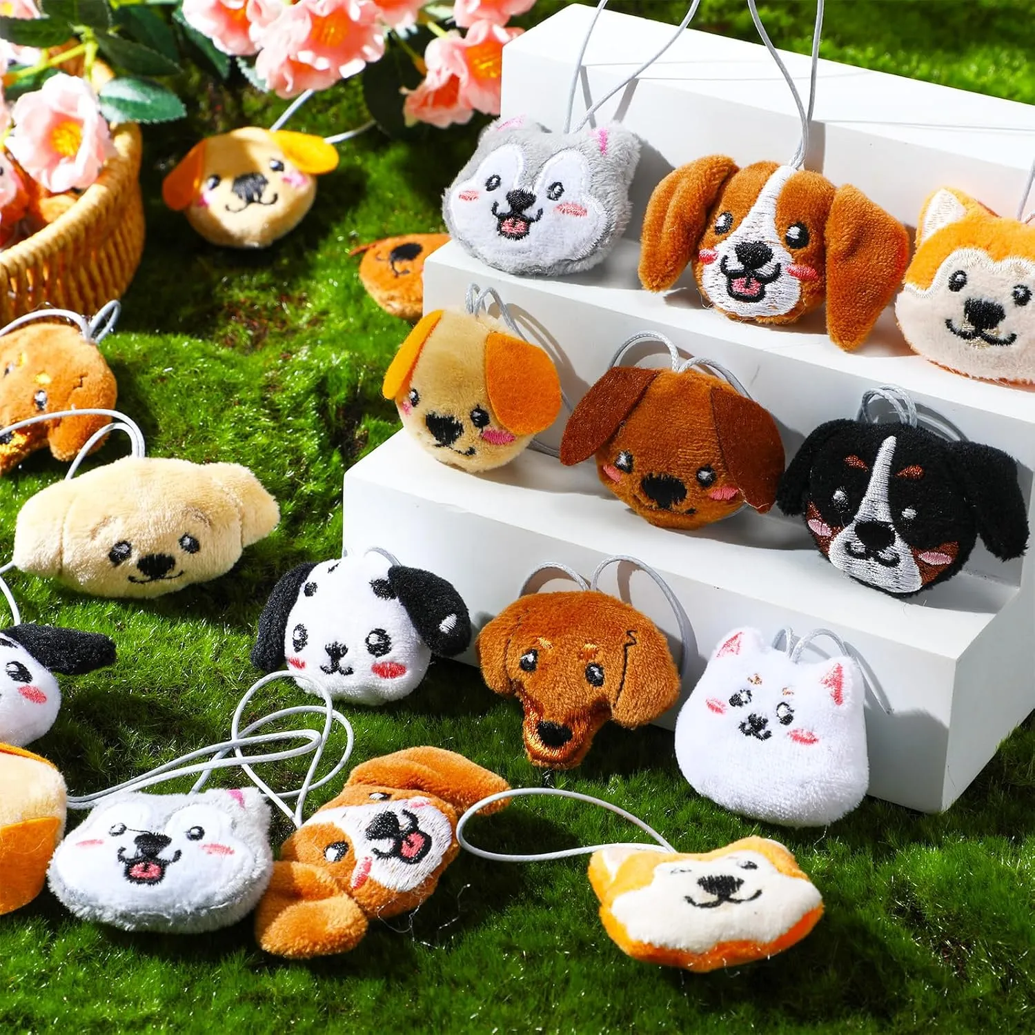 Libima 40 Pcs Mini Stuffed Animals Sea Animal Fruit Plush Keychain Set for Carnival Birthday Classroom Prizes Decoration for Clothes (Dog)