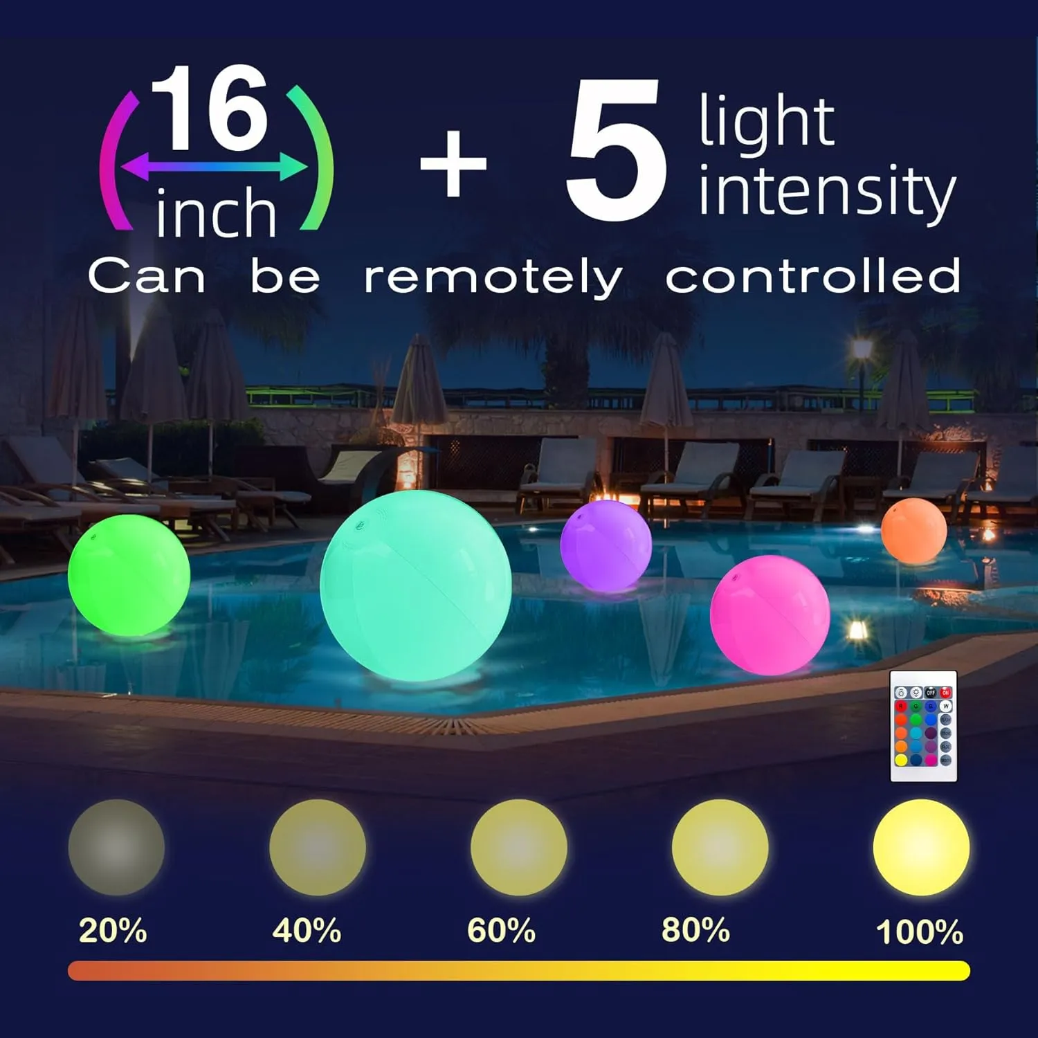 Light up Beach Ball - 16" LED Floating Pool Ball Large Inflatable Pool Toys with 16 Colors Lights and 4 Modes with Remote Control Outdoor Pool Party Games(4-6-8Pcs)