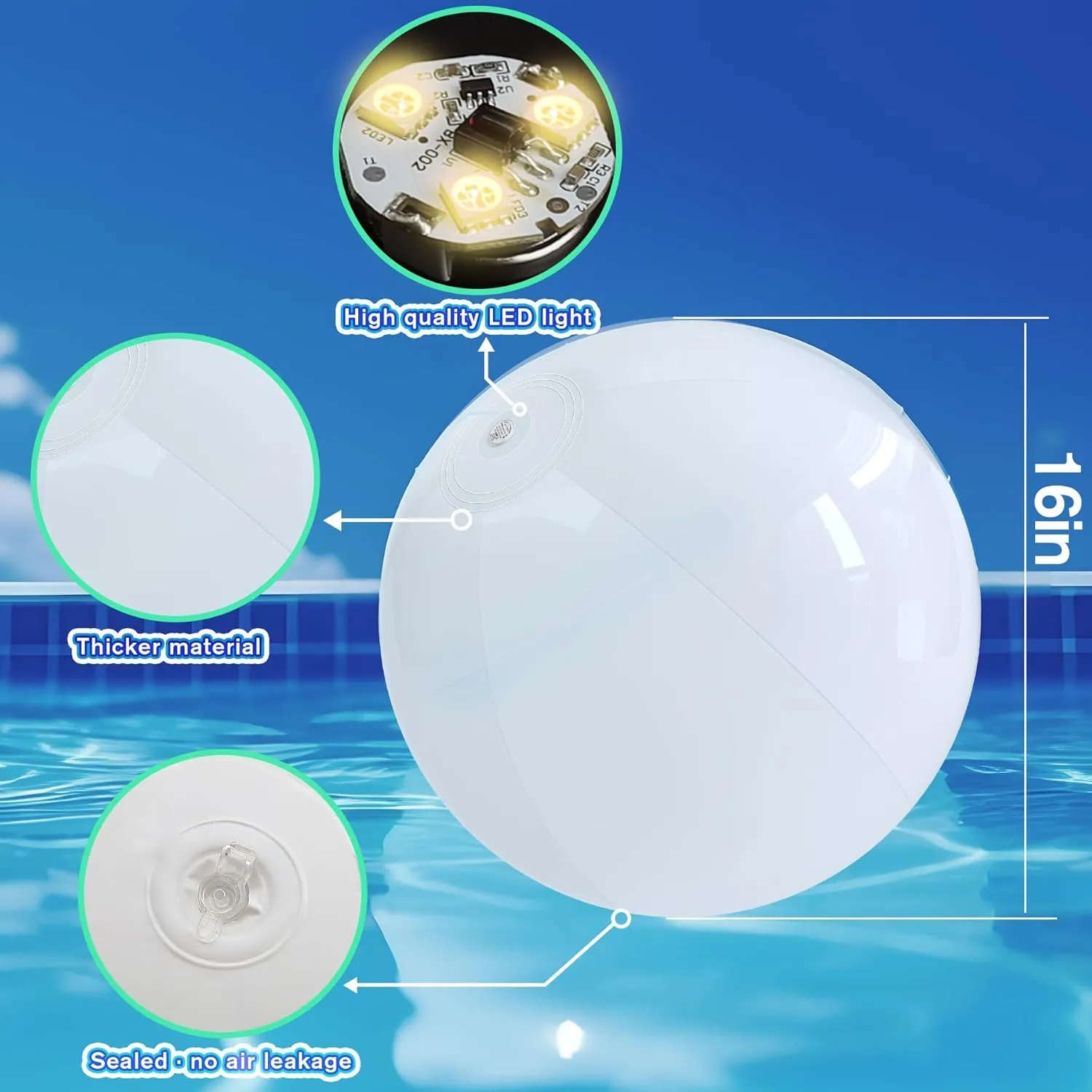 Light up Beach Ball - 16" LED Floating Pool Ball Large Inflatable Pool Toys with 16 Colors Lights and 4 Modes with Remote Control Outdoor Pool Party Games(4-6-8Pcs)