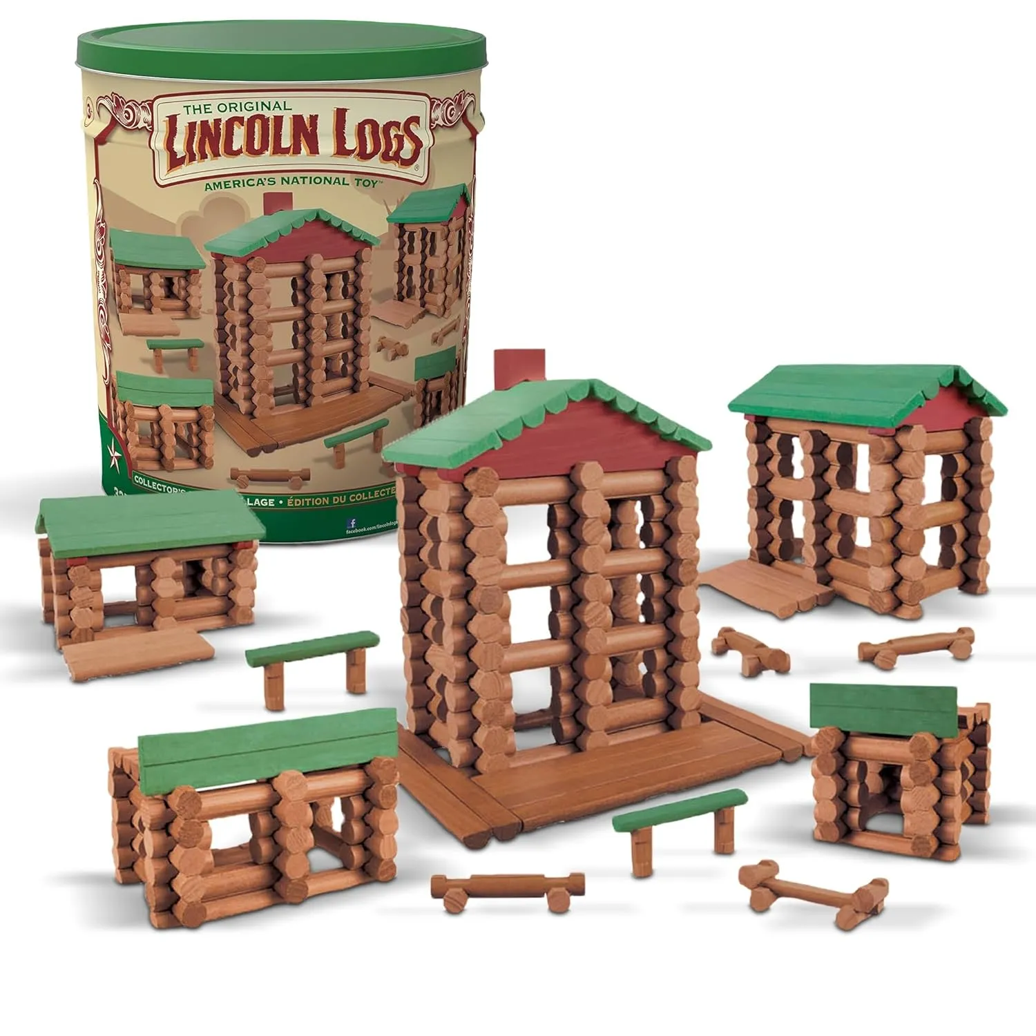 LINCOLN LOGS Collector's Edition Village Set - 327 Real Wood Pieces, Ages 3 , Retro Building Toy for Boys/Girls, Creative Construction Game