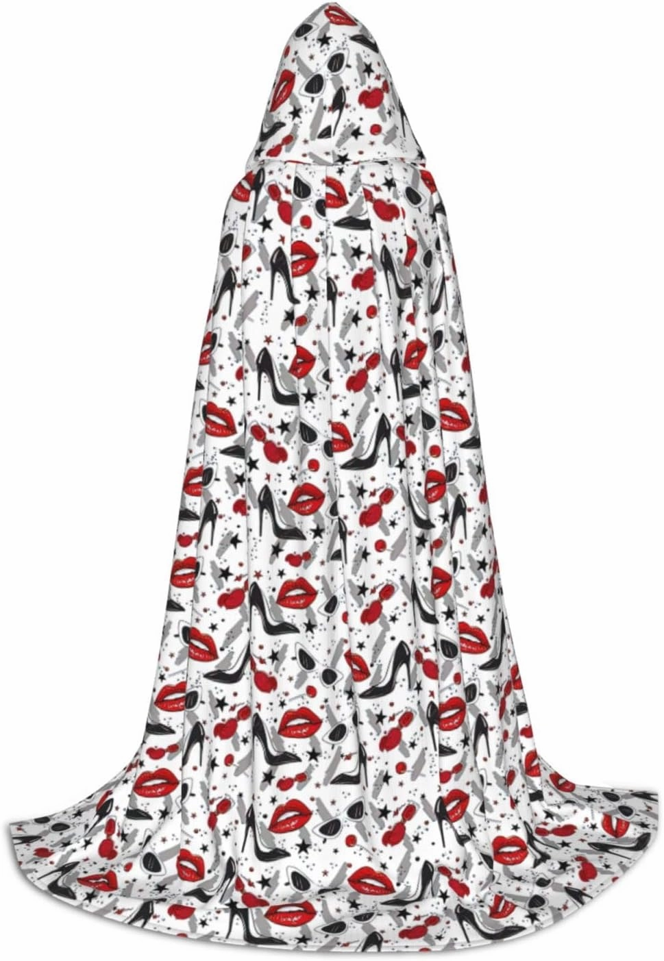 Lips High Heels Print Halloween Hooded Cloak Full Length Cape With Hood For Men And Women For Carnival