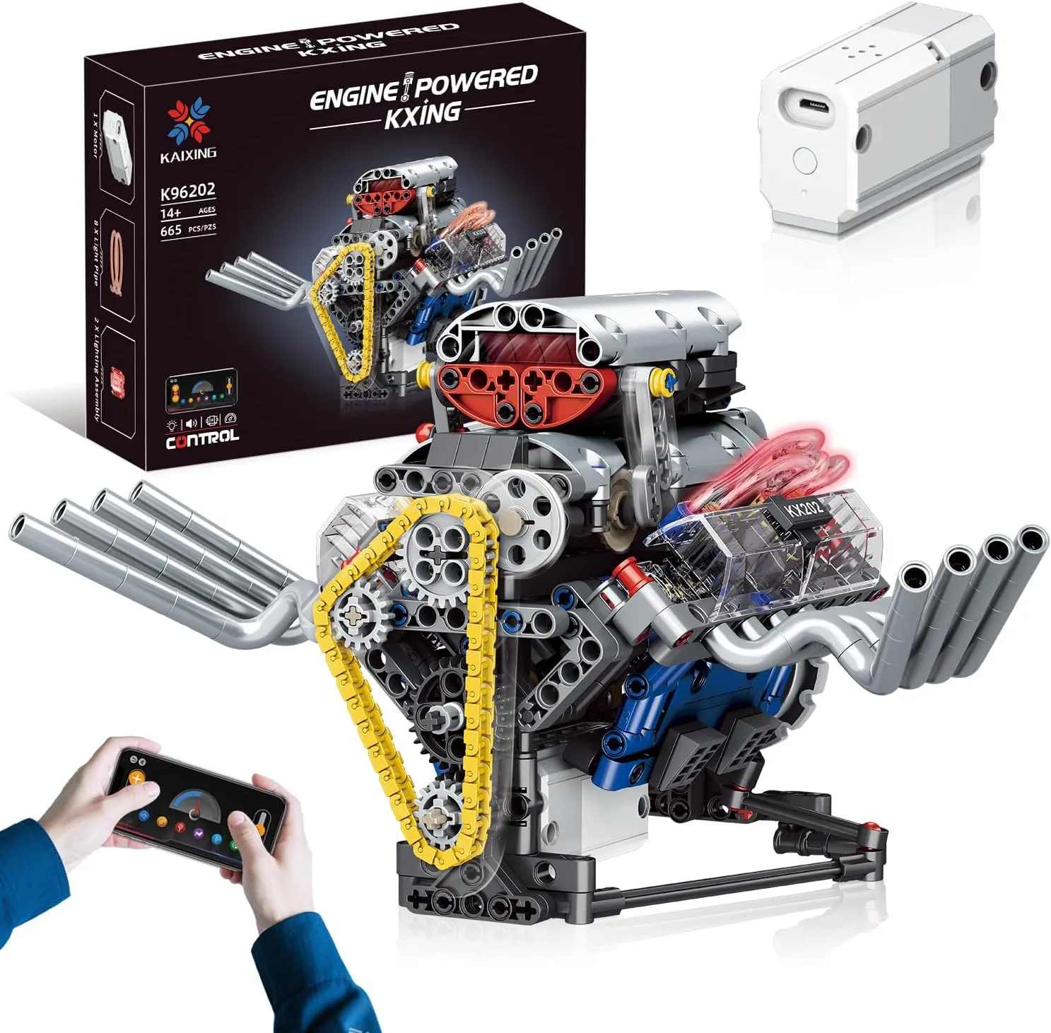 LITTCO V8 Engine Model Kit that Works, Controllable Model Kit with LED Lights and Sound Effects for STEM Learning, Collectible Set for Adults, Building Blocks Sets for Kids Children Boys Girl - 665PCS