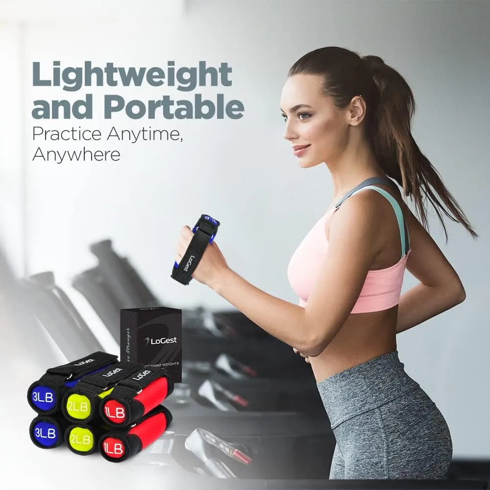 Logest Soft Hand Weights - Adjustable Neoprene Dumbbells (1LB, 2LB, 3LB, 4LB) - Red, Yellow, Blue, Purple - Velcro Straps - Weight Training, Walking, Jogging, Aerobics, Yoga