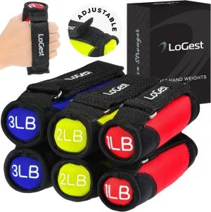 Logest Soft Hand Weights - Adjustable Neoprene Dumbbells (1LB, 2LB, 3LB, 4LB) - Red, Yellow, Blue, Purple - Velcro Straps - Weight Training, Walking, Jogging, Aerobics, Yoga