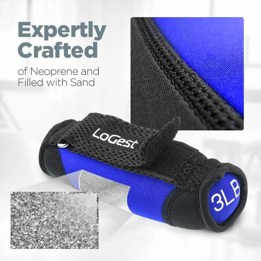 Logest Soft Hand Weights - Adjustable Neoprene Dumbbells (1LB, 2LB, 3LB, 4LB) - Red, Yellow, Blue, Purple - Velcro Straps - Weight Training, Walking, Jogging, Aerobics, Yoga