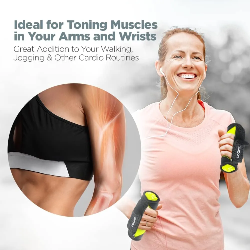 Logest Soft Hand Weights - Adjustable Neoprene Dumbbells (1LB, 2LB, 3LB, 4LB) - Red, Yellow, Blue, Purple - Velcro Straps - Weight Training, Walking, Jogging, Aerobics, Yoga