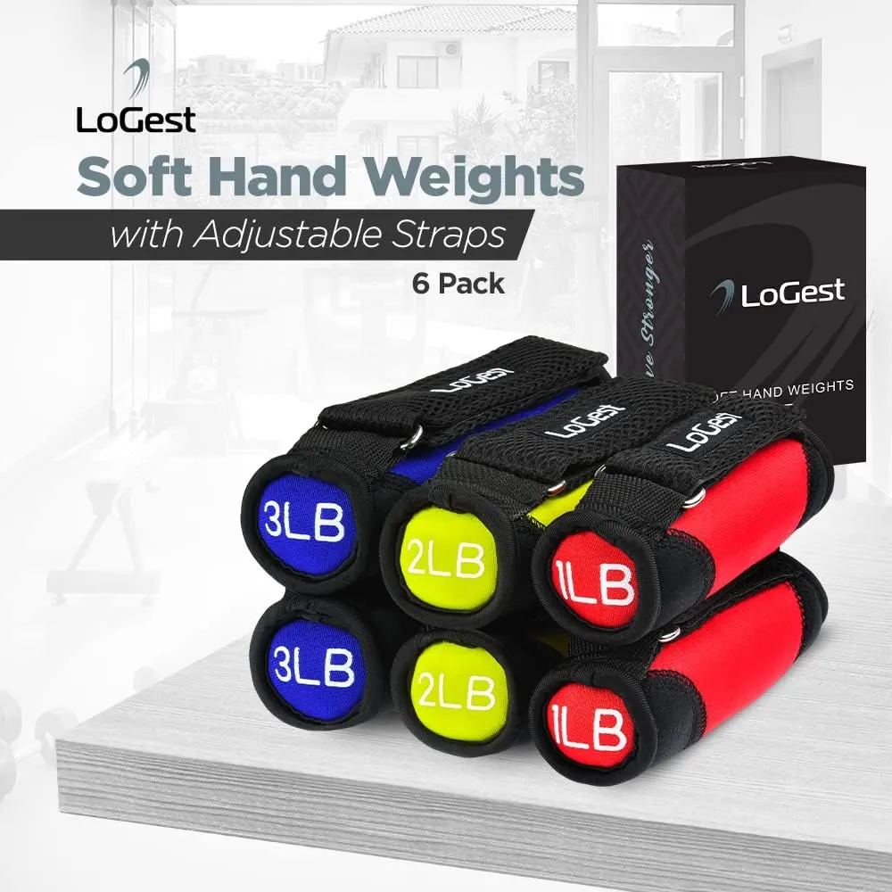 Logest Soft Hand Weights - Adjustable Neoprene Dumbbells (1LB, 2LB, 3LB, 4LB) - Red, Yellow, Blue, Purple - Velcro Straps - Weight Training, Walking, Jogging, Aerobics, Yoga