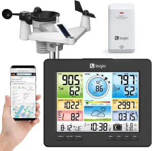 Logia 18-in-1 Wi-Fi Weather Station with 7-in-1 Solar Sensor Array, Temperature Humidity Wind Speed/Direction Rain UV & More, Wireless Color Console w/Forecast Data, Alarm, Alerts
