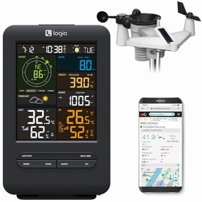 Logia 15-in-1 Wi-Fi Weather Station with 5-in-1 Solar Sensor Array, Indoor/Outdoor Temperature Humidity Wind Speed/Direction Rain & More, Wireless Color Console w/Forecast Data, Alarm, Alerts